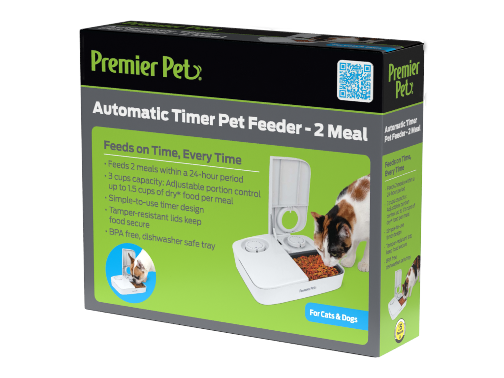 Premier Pet Automatic Timer Pet Feeder - Dispenses Dog and Cat Dry Food