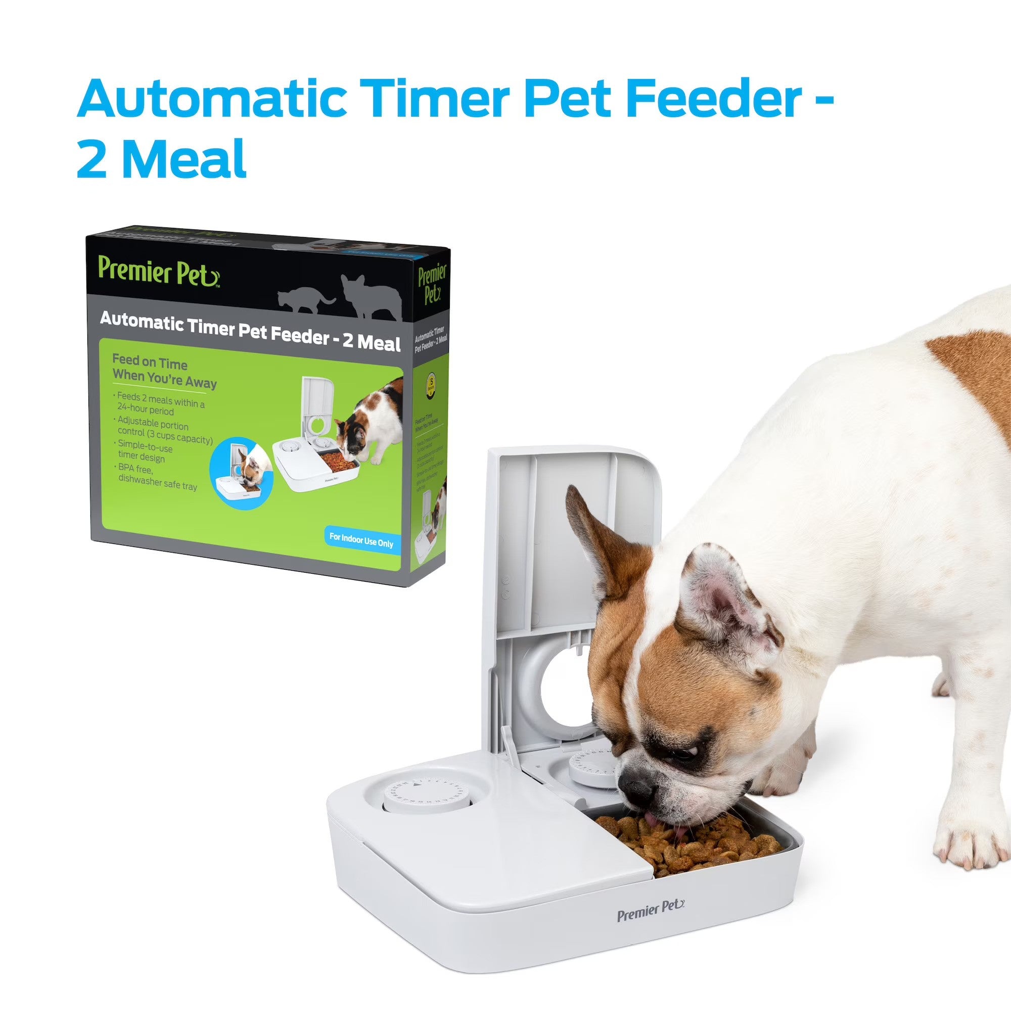 Premier Pet Automatic Timer Pet Feeder - Dispenses Dog and Cat Dry Food