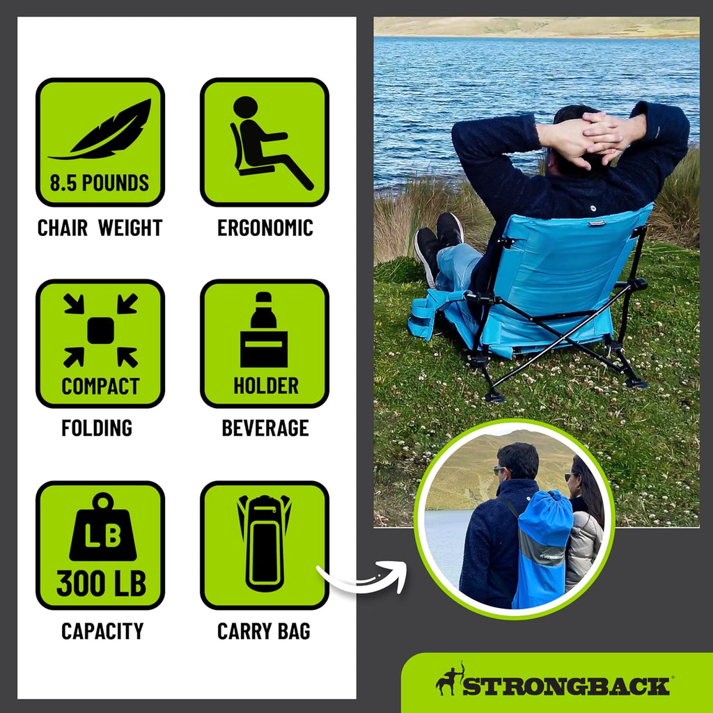 STRONGBACK Low Gravity Beach Chair with Lumbar Back Support, Folding