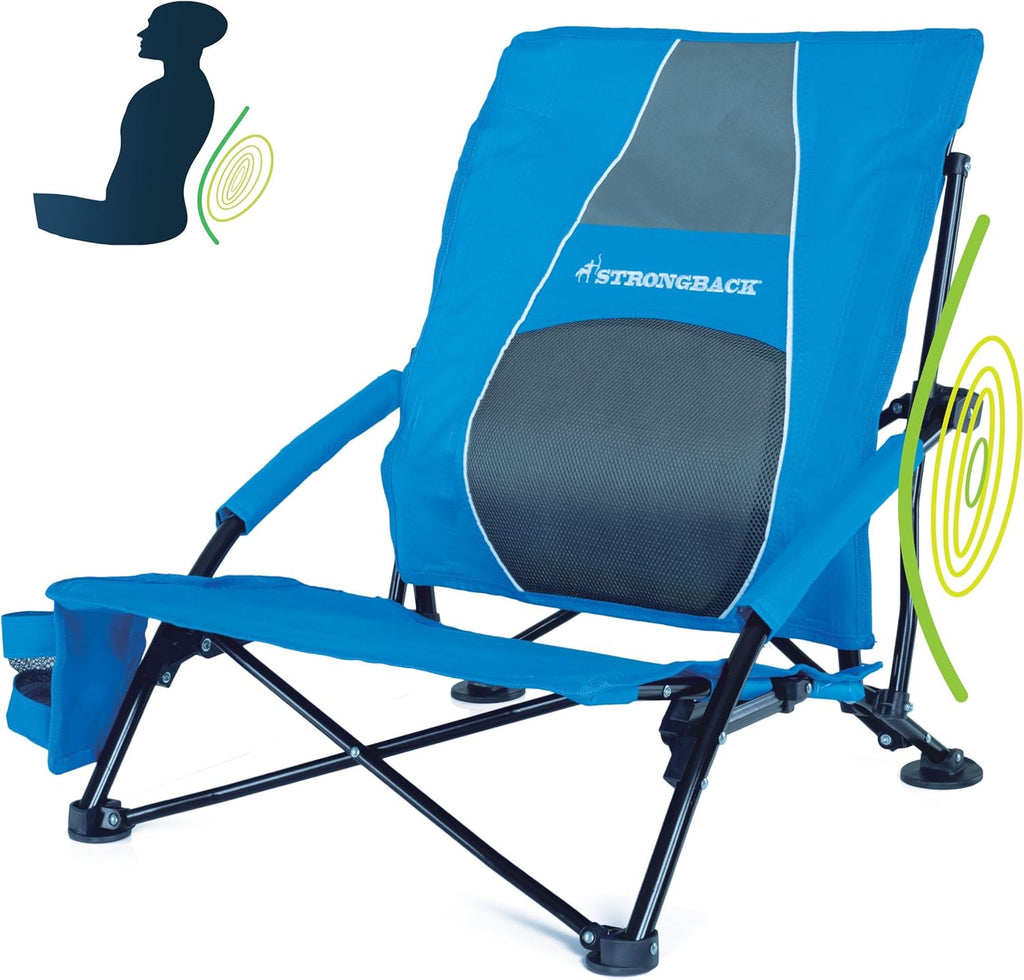 STRONGBACK Low Gravity Beach Chair with Lumbar Back Support, Folding