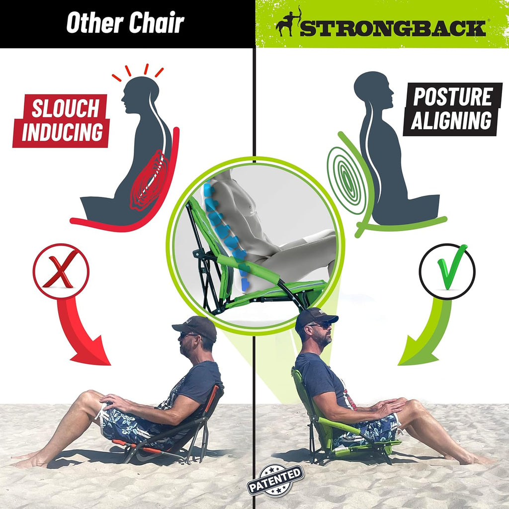 STRONGBACK Low Gravity Beach Chair with Lumbar Back Support, Folding