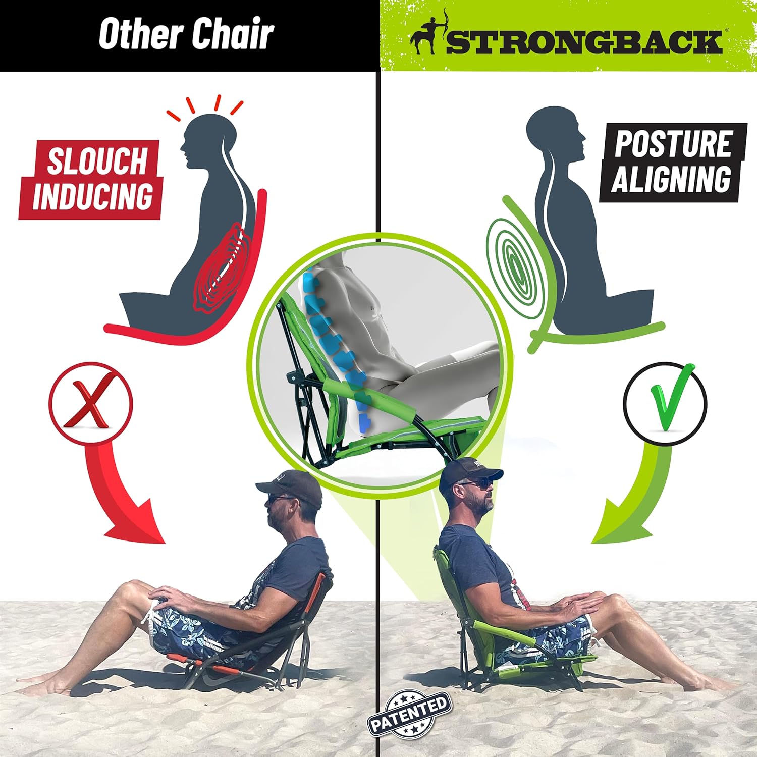 STRONGBACK Low Gravity Beach Chair with Lumbar Back Support, Folding
